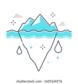 Iceberg related color line vector icon, illustration. The icon is about melt, ocean, water levels, Global warming, nature, earth. The composition is infinitely scalable.
