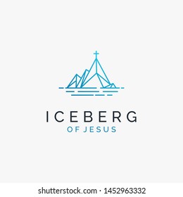 an iceberg in the sea with the cross on the top logo design