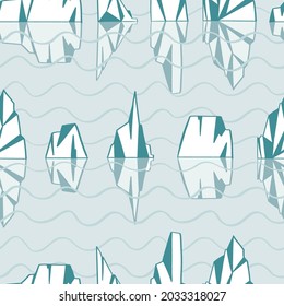 Iceberg sea seamless pattern print fabric winter background design with transparent water reflections and wavy stripes. Vector illustration. Surface pattern design. Great for card design, clothing and