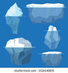 Iceberg set isoalated on blue background