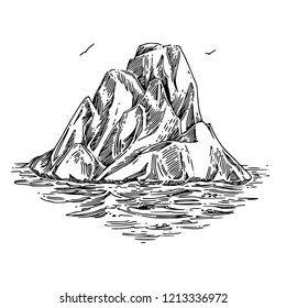 Iceberg. Sketch. Engraving style. Vector illustration. 