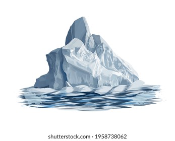 Iceberg From A Splash Of Watercolor, Colored Drawing, Realistic. Vector Illustration Of Paints