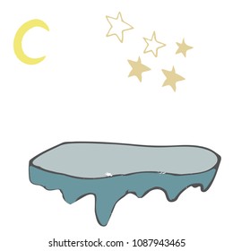 Iceberg and stars Moon landscape vector illustration drawing shaddy style yellow color blue land ice card place text design elements geometric on white background