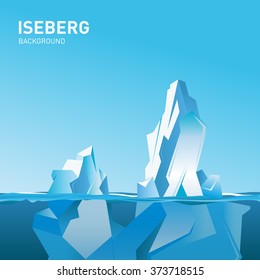 Iceberg under water and above water with shining. Vector illustration