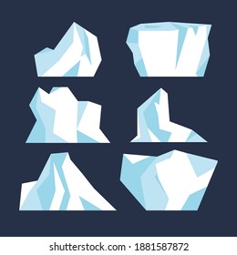 Iceberg bajo el agua debido a la puesta de hielo aislado. Colección de montaña congelada del iceberg polar antártico. Ilustración vectorial de los glaciares de invierno en aguas profundas