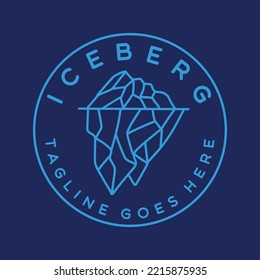 iceberg underwater illustration Monoline Vector Logo, mountain ice vintage badge, creative emblem Design For Tshirt