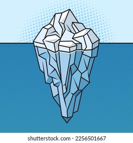 iceberg with underwater part of ice pinup pop art retro vector illustration. Comic book style imitation.