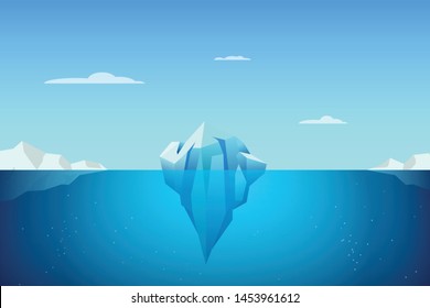 iceberg underwater snow vector illustration. Global warming poster, background, banner design