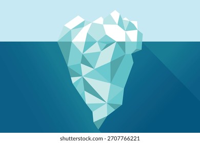 Vector de iceberg flotando en la ilustración gráfica del agua del océano marino, punta del glaciar. Esfuerzo Arriba, Resultados Ocultos Abajo 