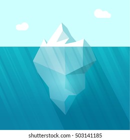 Iceberg vector illustration, big iceberg in ocean water floating with huge underwater part