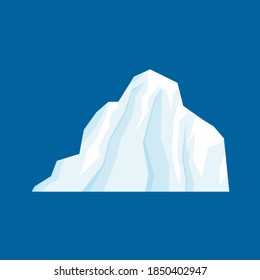 Iceberg ilustración vectorial aislada sobre fondo blanco en un estilo plano de caricatura.  Paisaje de montaña helado en el Antártico y el Polo Norte. Gran trozo de hielo azul de agua dulce