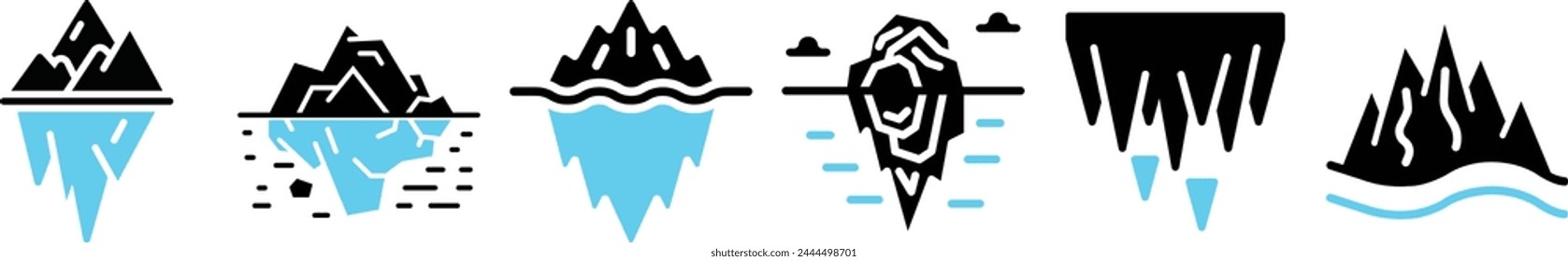 Iceberg vector illustration set. Arctic glacier iceberg icons collection