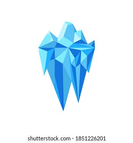 Iceberg visible and invisible parts isolated in white background. Polygonal geometric iceberg. Vector illustration of blue floating glacier