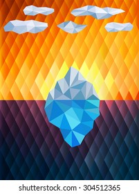 Iceberg in water, polygon illustration. Vector background.