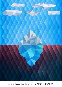 Iceberg in water, polygon illustration. Vector background.