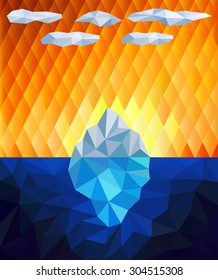 Iceberg in water, polygon illustration. Vector background.