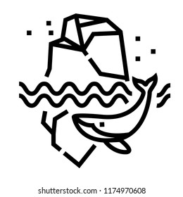 Iceberg and whale underwater vector illustration in line stroke design