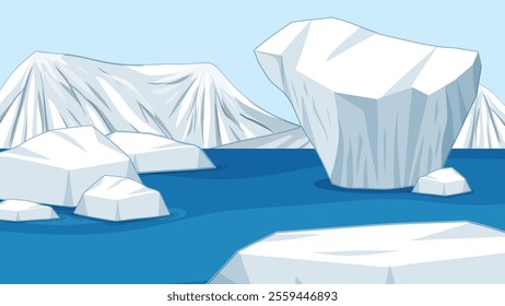 Icebergs floating in a serene blue ocean