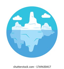 icebergs landscape over white background, flat style, vector illustration