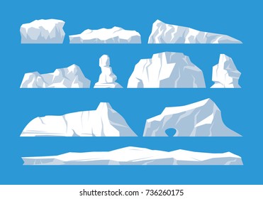 icebergs set on blue background
