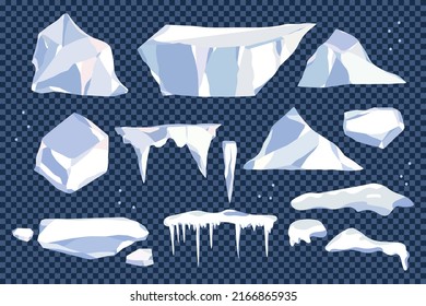 Icebergs vector cartoon set isolated on a transparent background.