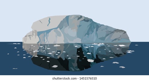 Icebergs in the water. Iceberg cold, nature winter glacier flat vector illustration.