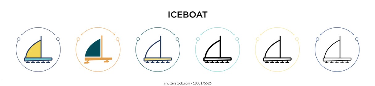 Iceboat icon in filled, thin line, outline and stroke style. Vector illustration of two colored and black iceboat vector icons designs can be used for mobile, ui, web