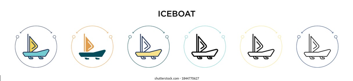 Iceboat icon in filled, thin line, outline and stroke style. Vector illustration of two colored and black iceboat vector icons designs can be used for mobile, ui, web