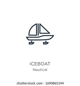 Iceboat icon. Thin linear iceboat outline icon isolated on white background from nautical collection. Line vector sign, symbol for web and mobile