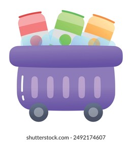 An icebox storage with bottles, flat icon