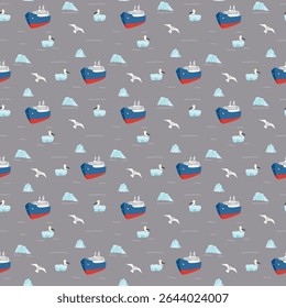 Padrão sem emenda de quebra-gelo e icebergs. Fundo de natureza ártico bonito dos desenhos animados. Ilustração de vetor.