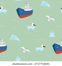 Patrón de rompehielos y icebergs sin fisuras. Fondo lindo de la naturaleza del ártico de la historieta. Ilustración vectorial.