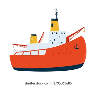 Icebreaker ship isolated on white background in a flat style. Children's illustration for design of children's rooms, clothing, textiles.Vector illustration