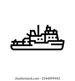 Ikone des Eisbrecher-Schiffs. Eisbrecher-Schiffsschild. isoliertes Kontursymbol, schwarze Illustration