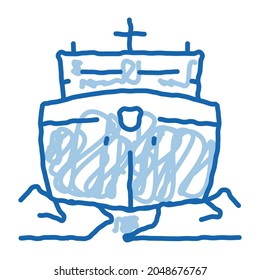 icebreaker ship sketch icon vector. Hand drawn blue doodle line art icebreaker ship sign. isolated symbol illustration