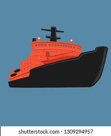 Icebreaker vector illustration. Nuclear powered ship. Arctic expedition navigation vessel