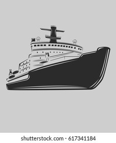 Icebreaker vector illustration. Nuclear powered ship. Arctic vessel