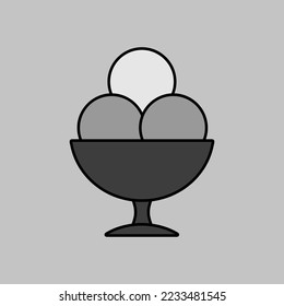 Ice-cream balls in bowl vector grayscale icon. Fast food sign. Graph symbol for cooking web site and apps design, logo, app, UI