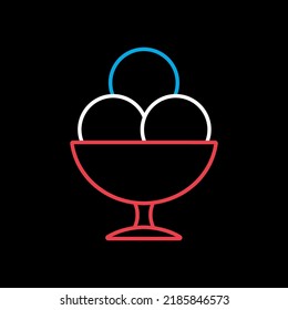 Ice-cream balls in bowl vector isolated on black background icon. Fast food sign. Graph symbol for cooking web site and apps design, logo, app, UI