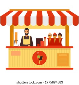 Ice-cream Booth Cart Vector Street Food Shop