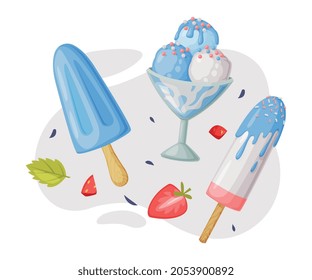 Ice-cream Bowl and Eskimo with Sprinkle as Frozen Dessert and Snack Vector Composition