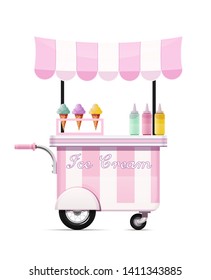 Ice-cream cart. Fast food snack bar. Mobile sweets shop. Isolated on white background. Eps10 vector illustration.