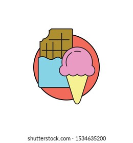 ice-cream and chocolate on the plate icon in flat style isolated. Vector Symbol illustration.