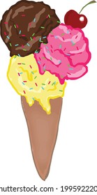 Icecream chocolate vanille cherry with candy