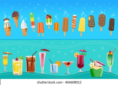 Ice-cream and cocktail concept.Drink and Dessert for the tourist beach.