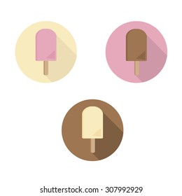 Ice-cream in colored circles with shadow.