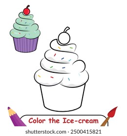 Ice-cream coloring page, coloring book for kids, ice-cream isolated vector, ice-cream drawing coloring book for children