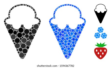 Ice-cream composition of small circles in various sizes and color tints, based on ice-cream icon. Vector small circles are organized into blue composition.