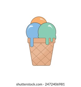 Ice-cream cone with 3 scoops - orange, pista, blue