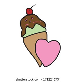 The ice-cream cone with a cherry.Vector summer children's design for postcard banners.Rest